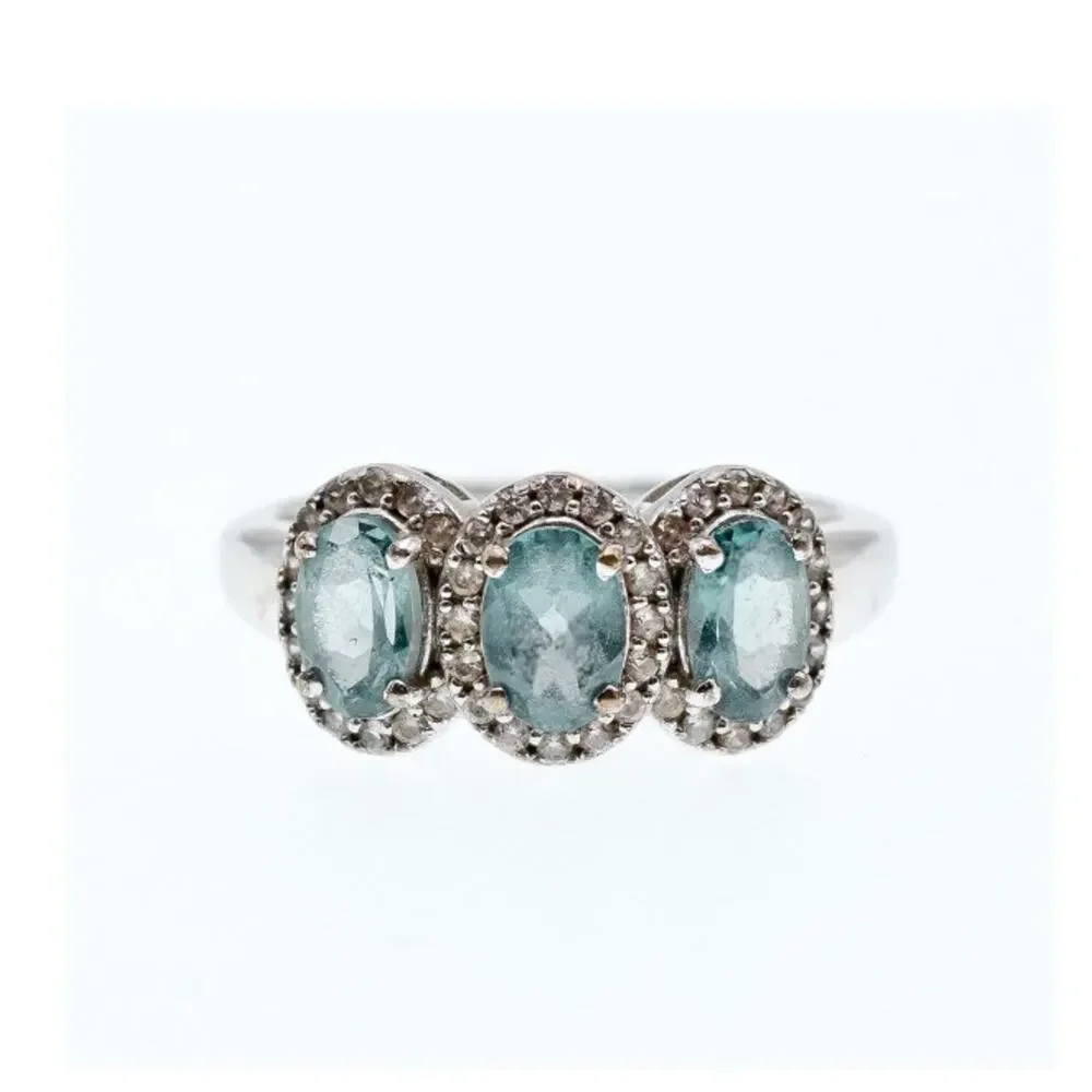925 Sterling Silver Tourmaline & Quartz Ring Size 7